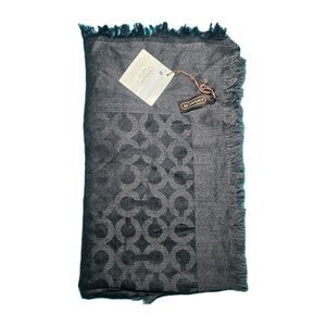 Coach Black Signature C Logo Oblong Scarf Fringed NWT $89.99 MSRP